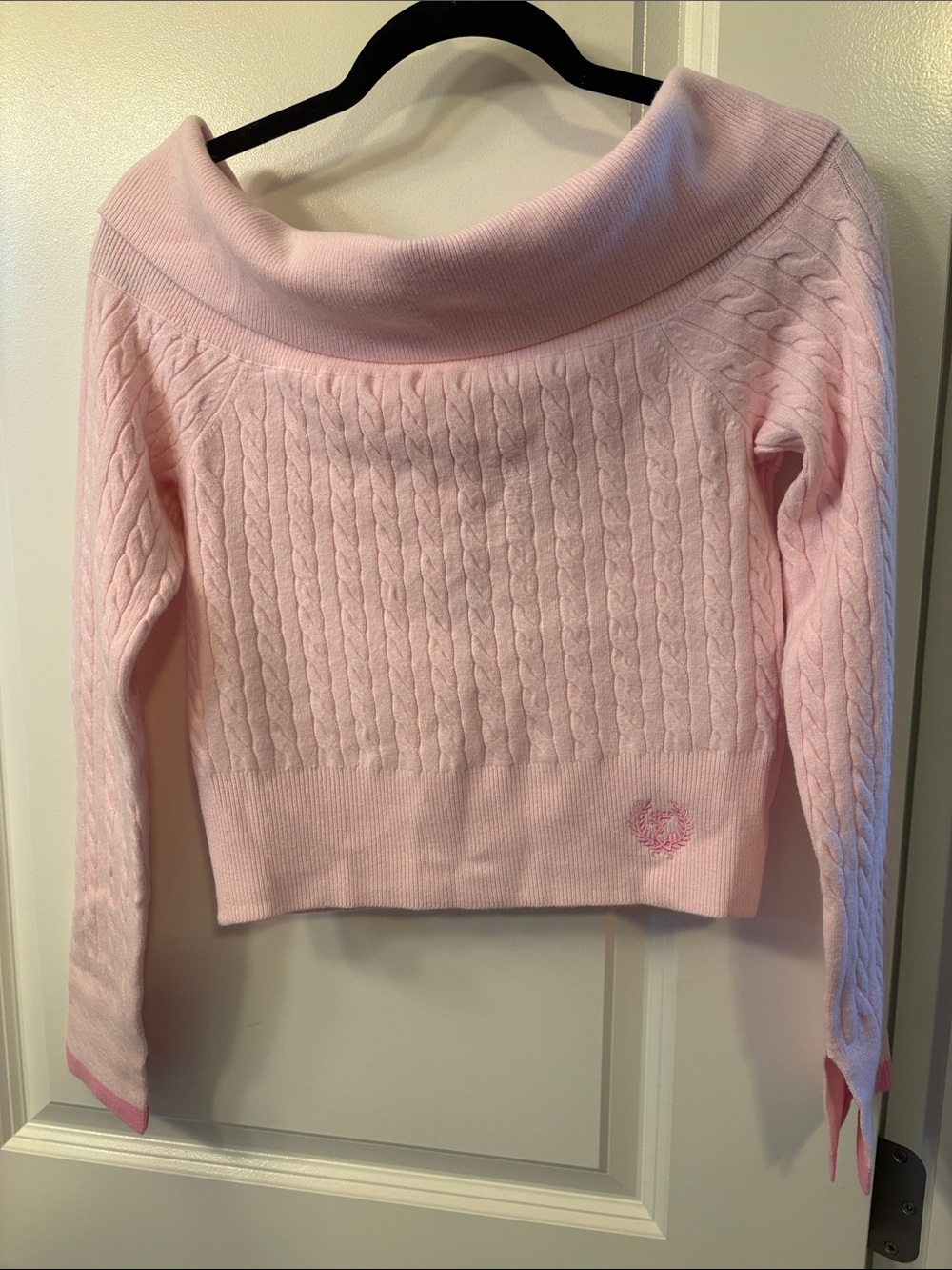 PINK Victoria's Secret Light Pink Cable Off-Shoulder Sweater